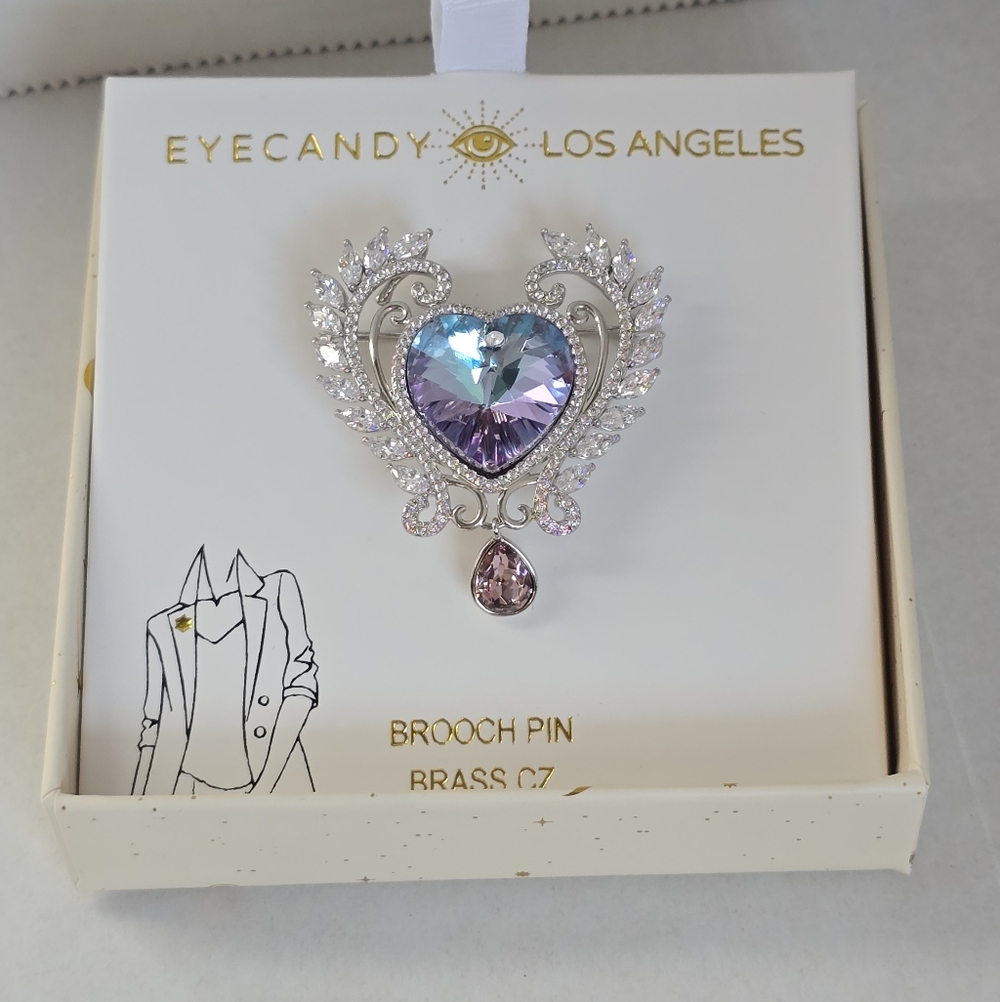 Eye Candy Purple Pink Heart Brooch New In Box - Picture 3 of 10